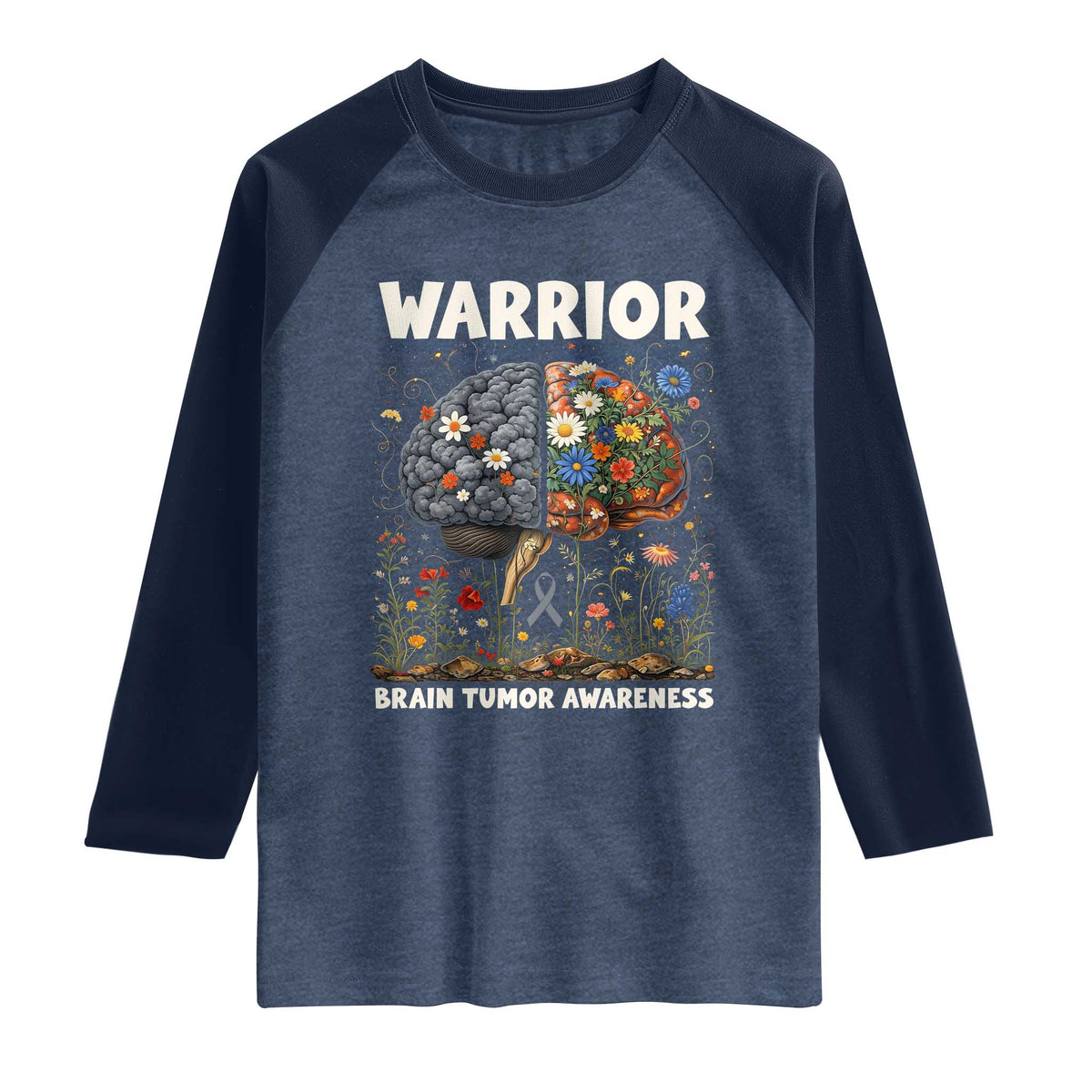 Brain Tumor Warrior Raglan Shirt Gray Ribbon Brain Cancer Awareness
