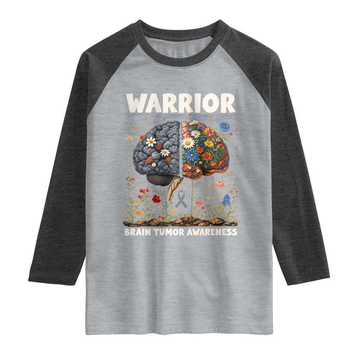 Brain Tumor Warrior Raglan Shirt Gray Ribbon Brain Cancer Awareness