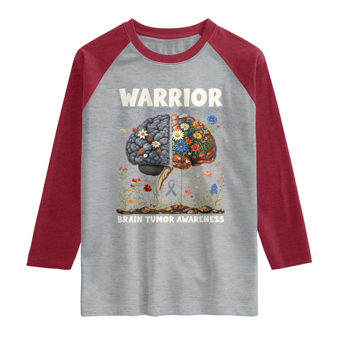 Brain Tumor Warrior Raglan Shirt Gray Ribbon Brain Cancer Awareness