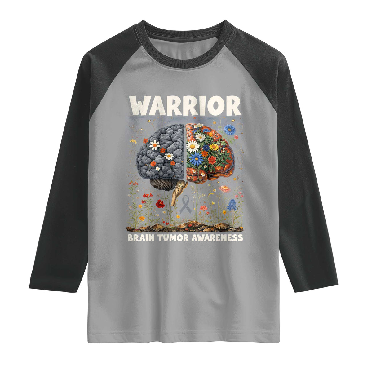 Brain Tumor Warrior Raglan Shirt Gray Ribbon Brain Cancer Awareness