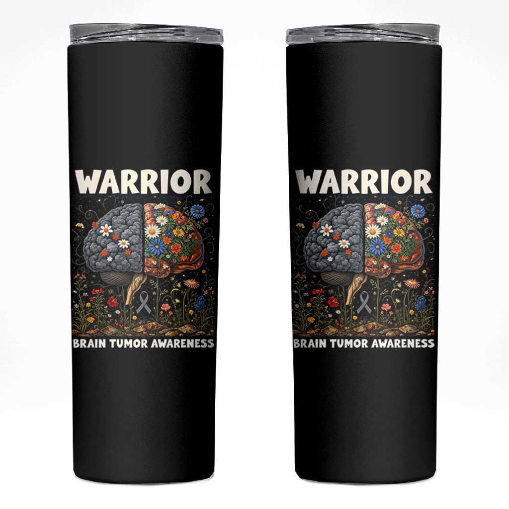 Brain Tumor Warrior Skinny Tumbler Gray Ribbon Brain Cancer Awareness
