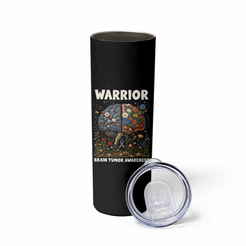 Brain Tumor Warrior Skinny Tumbler Gray Ribbon Brain Cancer Awareness