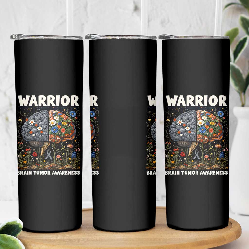 Brain Tumor Warrior Skinny Tumbler Gray Ribbon Brain Cancer Awareness
