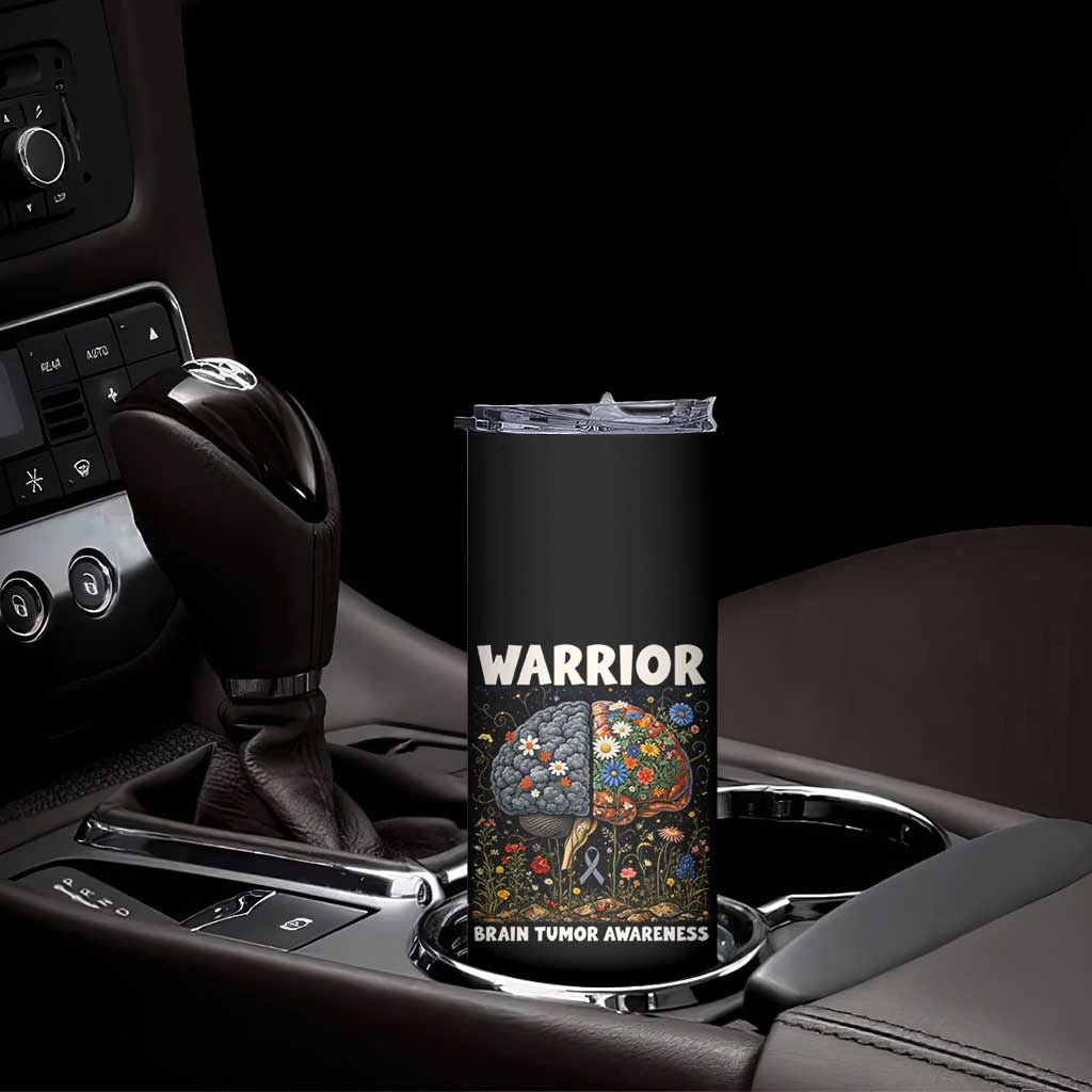 Brain Tumor Warrior Skinny Tumbler Gray Ribbon Brain Cancer Awareness