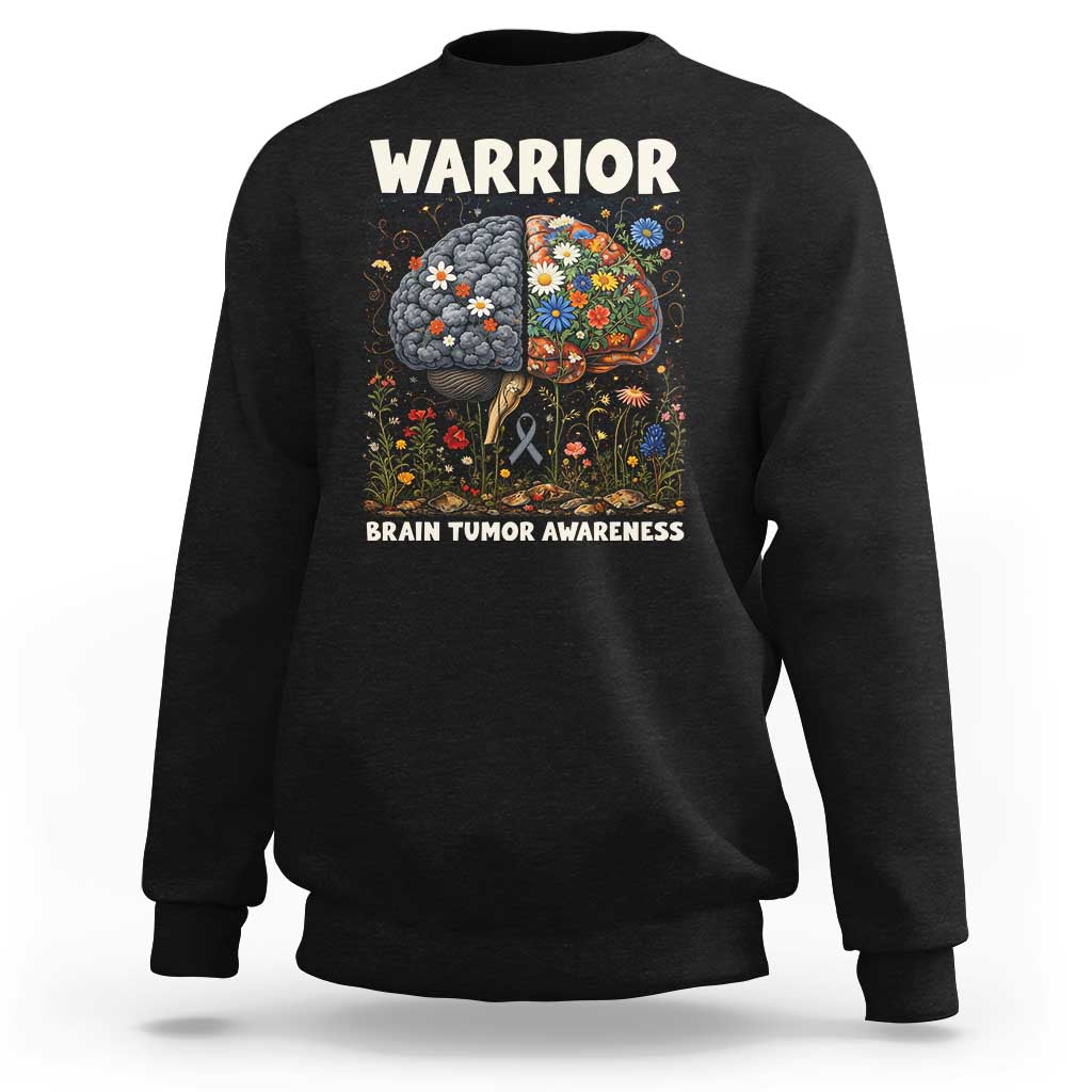 Brain Tumor Warrior Sweatshirt Gray Ribbon Brain Cancer Awareness
