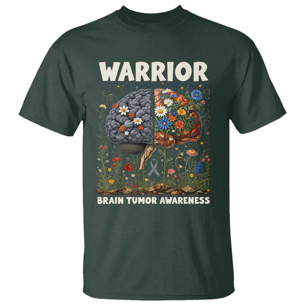 Brain Tumor Warrior T Shirt Gray Ribbon Brain Cancer Awareness