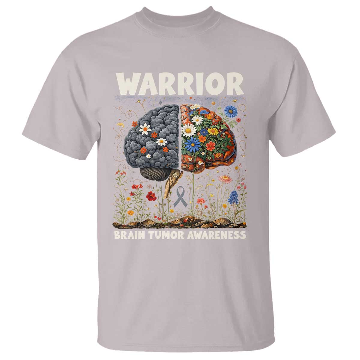 Brain Tumor Warrior T Shirt Gray Ribbon Brain Cancer Awareness