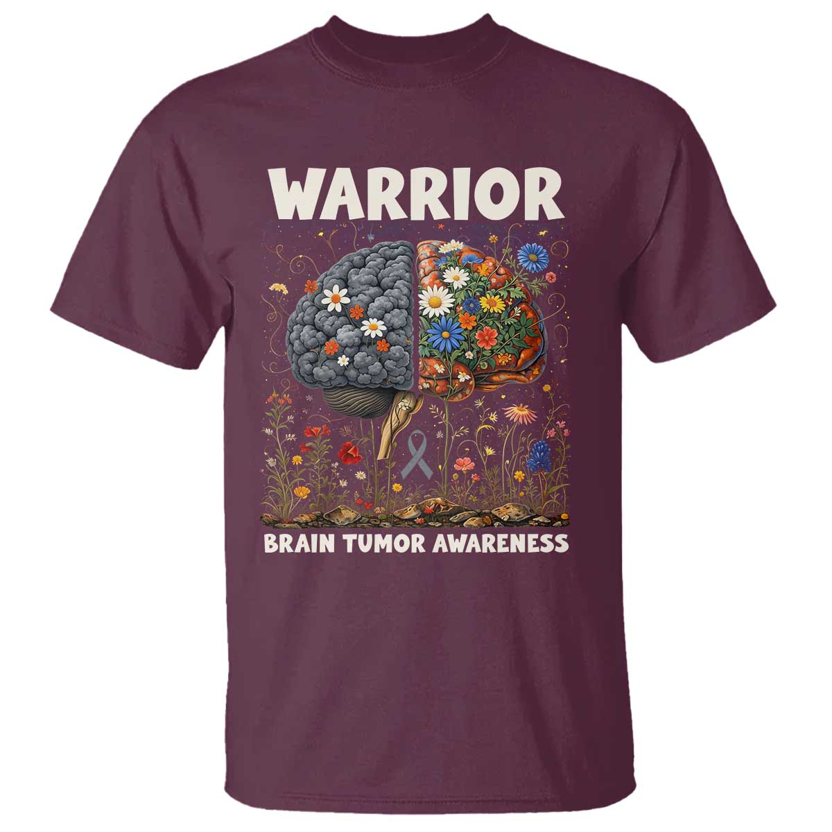 Brain Tumor Warrior T Shirt Gray Ribbon Brain Cancer Awareness