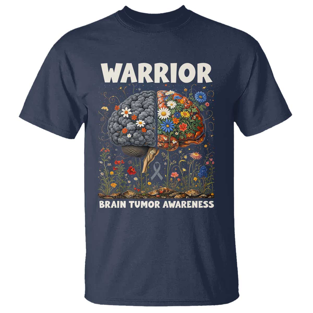 Brain Tumor Warrior T Shirt Gray Ribbon Brain Cancer Awareness