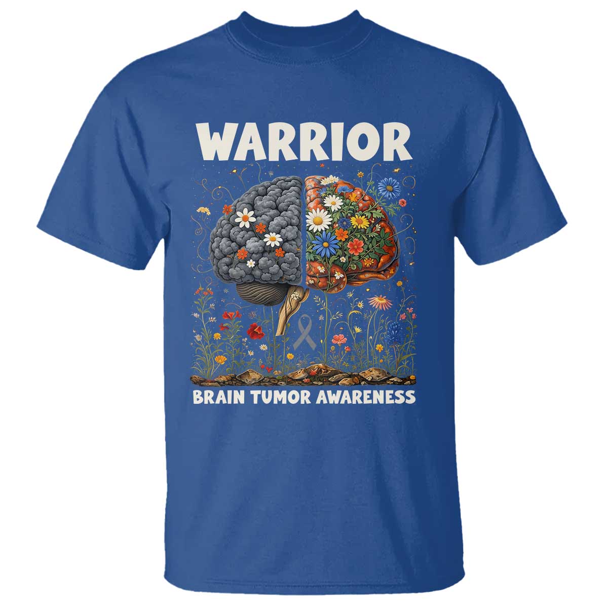 Brain Tumor Warrior T Shirt Gray Ribbon Brain Cancer Awareness