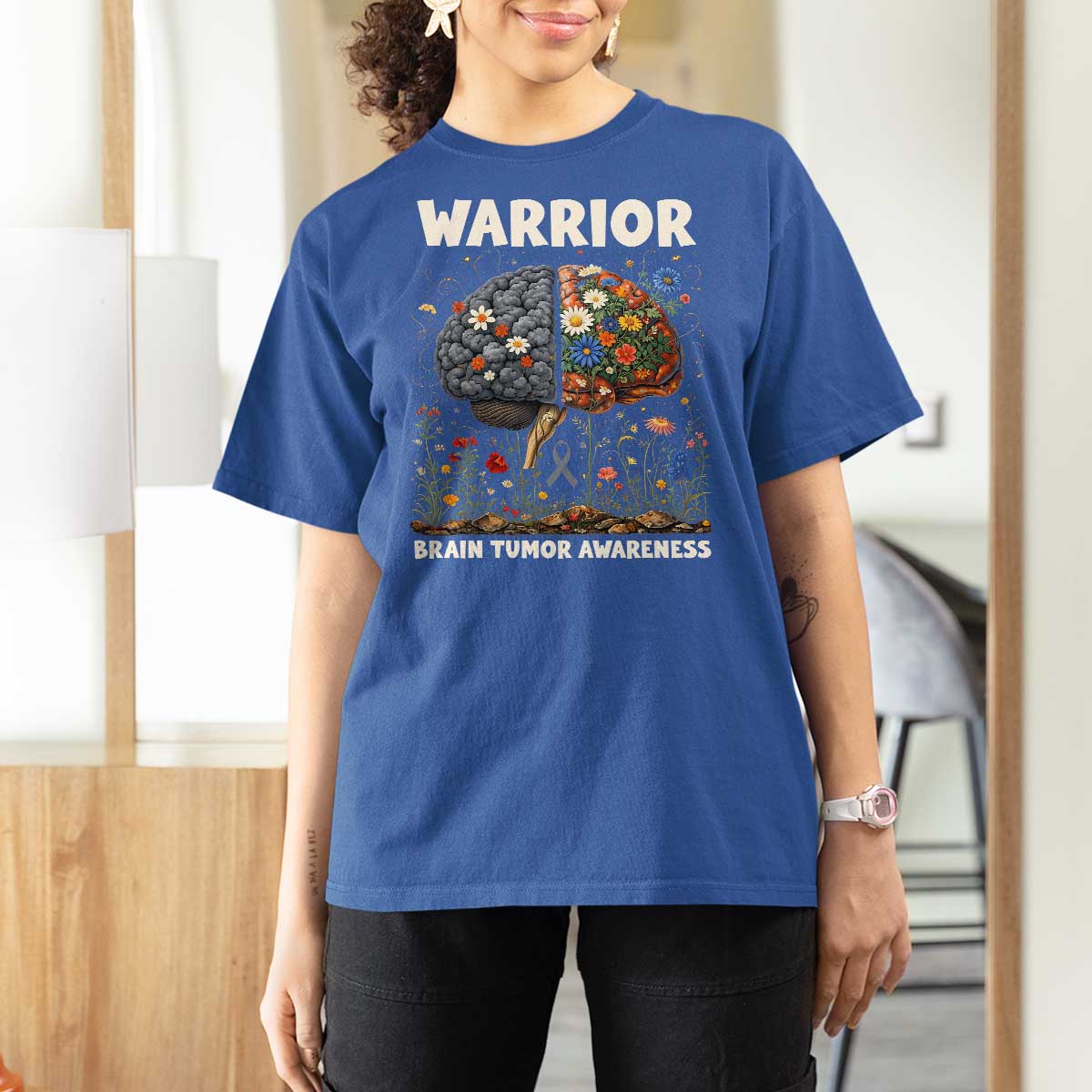 Brain Tumor Warrior T Shirt For Women Gray Ribbon Brain Cancer Awareness