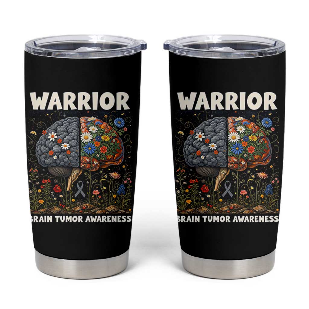 Brain Tumor Warrior Tumbler Cup Gray Ribbon Brain Cancer Awareness