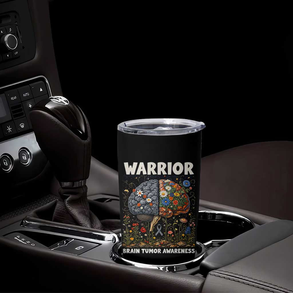 Brain Tumor Warrior Tumbler Cup Gray Ribbon Brain Cancer Awareness