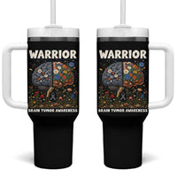 Brain Tumor Warrior Tumbler With Handle Gray Ribbon Brain Cancer Awareness