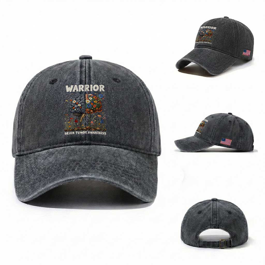 Brain Tumor Warrior Washed Cotton Baseball Cap Gray Ribbon Brain Cancer Awareness