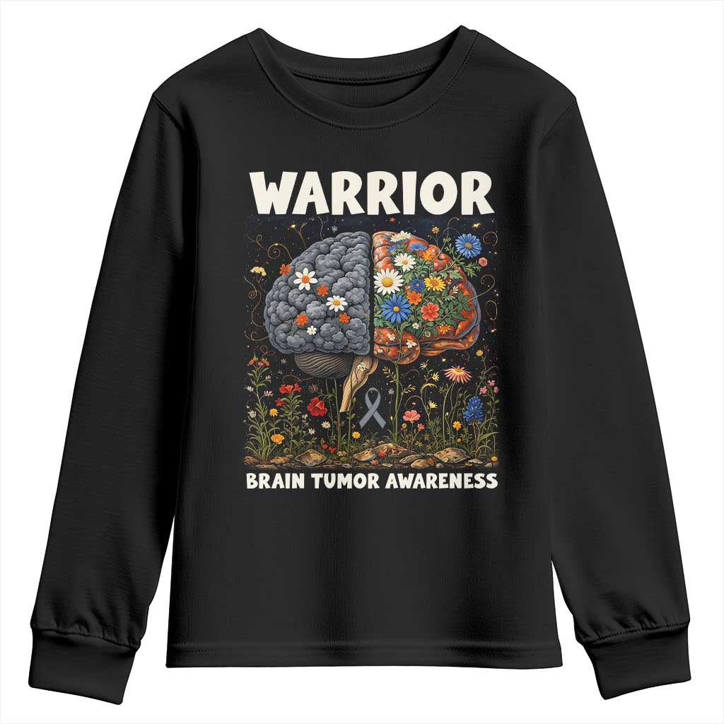 Brain Tumor Warrior Youth Sweatshirt Gray Ribbon Brain Cancer Awareness