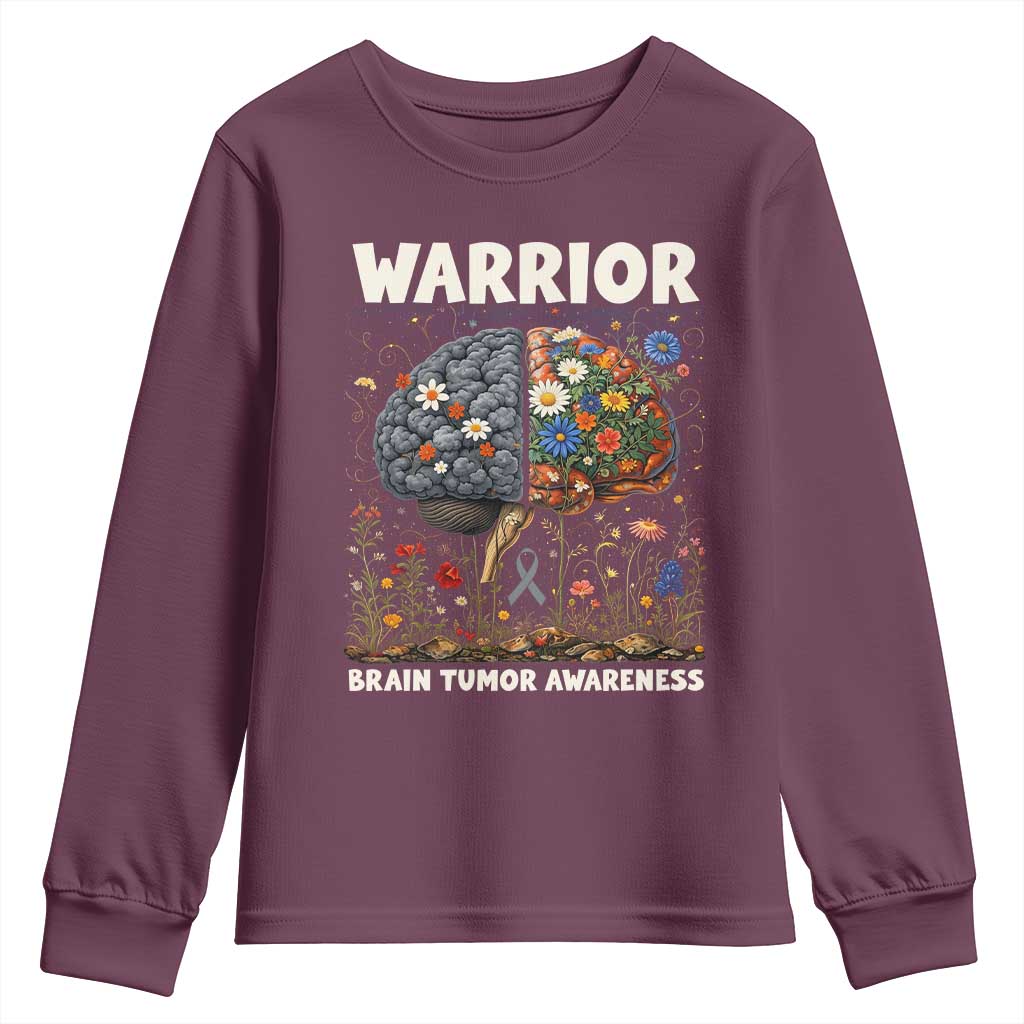 Brain Tumor Warrior Youth Sweatshirt Gray Ribbon Brain Cancer Awareness