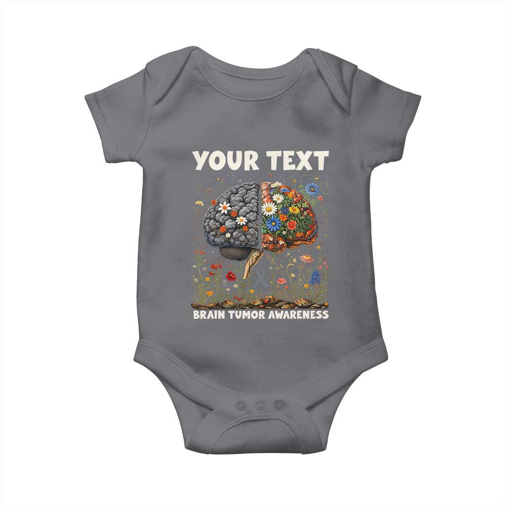 Personalized Brain Tumor Warrior Baby Onesie Custom Name Gray Ribbon Brain Cancer Awareness