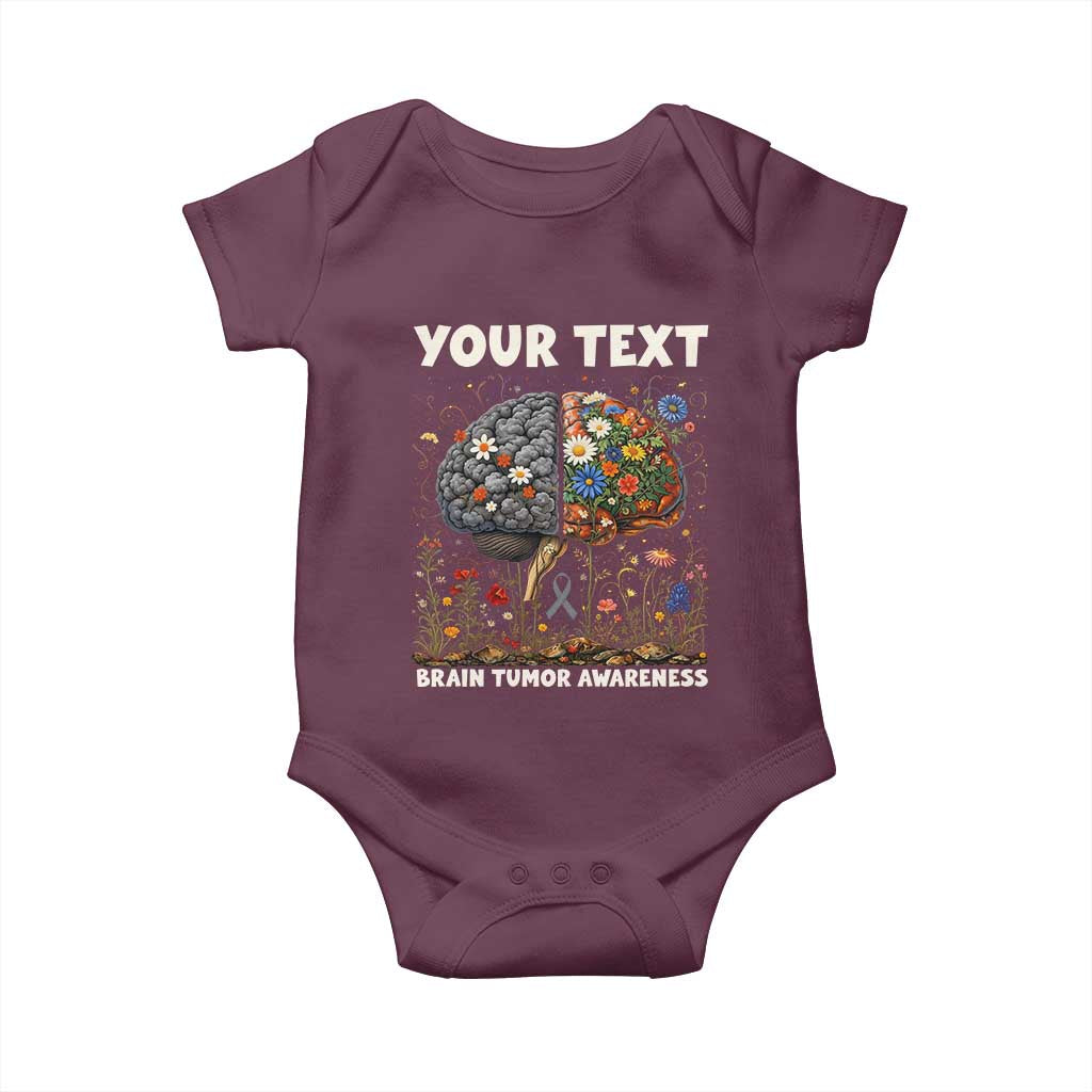 Personalized Brain Tumor Warrior Baby Onesie Custom Name Gray Ribbon Brain Cancer Awareness