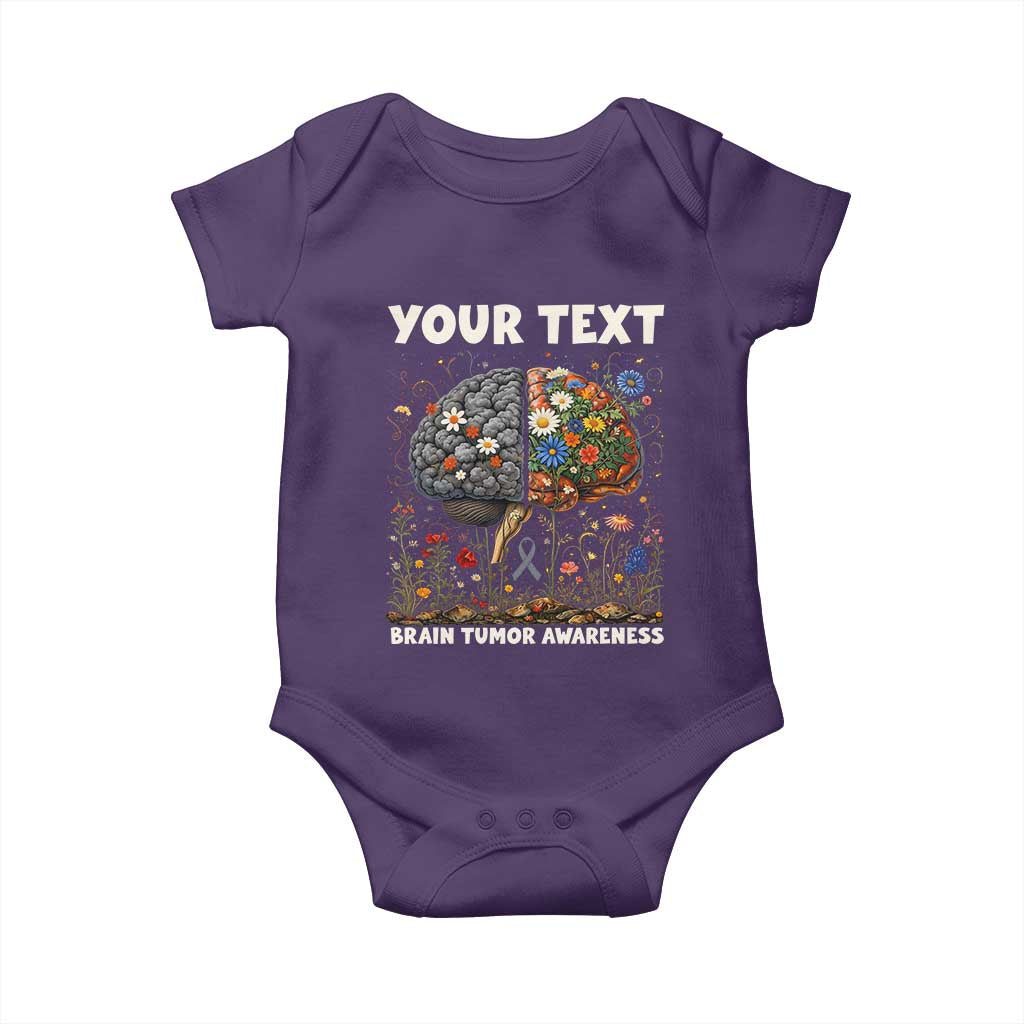 Personalized Brain Tumor Warrior Baby Onesie Custom Name Gray Ribbon Brain Cancer Awareness