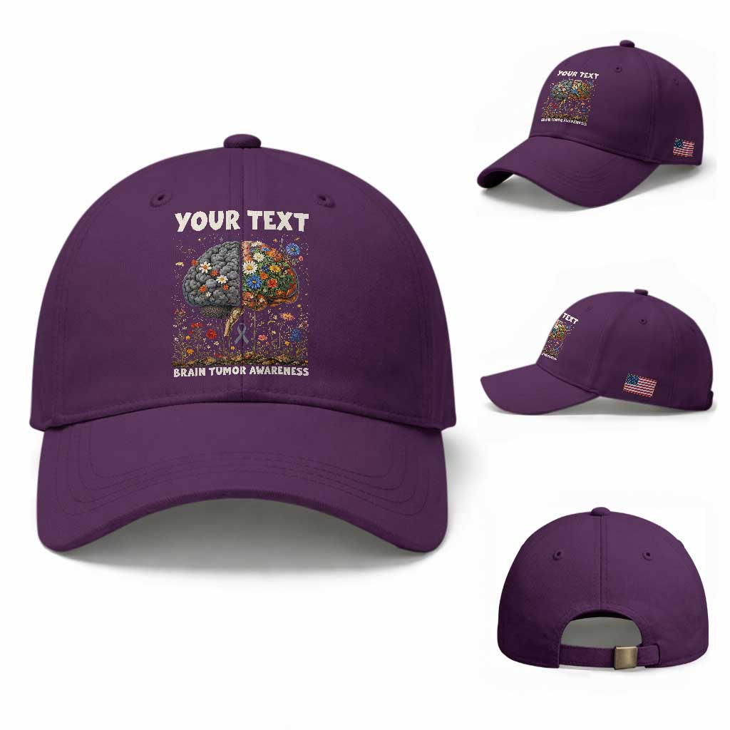 Personalized Brain Tumor Warrior Baseball Cap Custom Name Gray Ribbon Brain Cancer Awareness