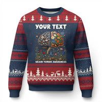 Personalized Brain Tumor Warrior Ugly Christmas Sweater Custom Name Gray Ribbon Brain Cancer Awareness