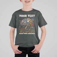Personalized Brain Tumor Warrior T Shirt For Kid Custom Name Gray Ribbon Brain Cancer Awareness