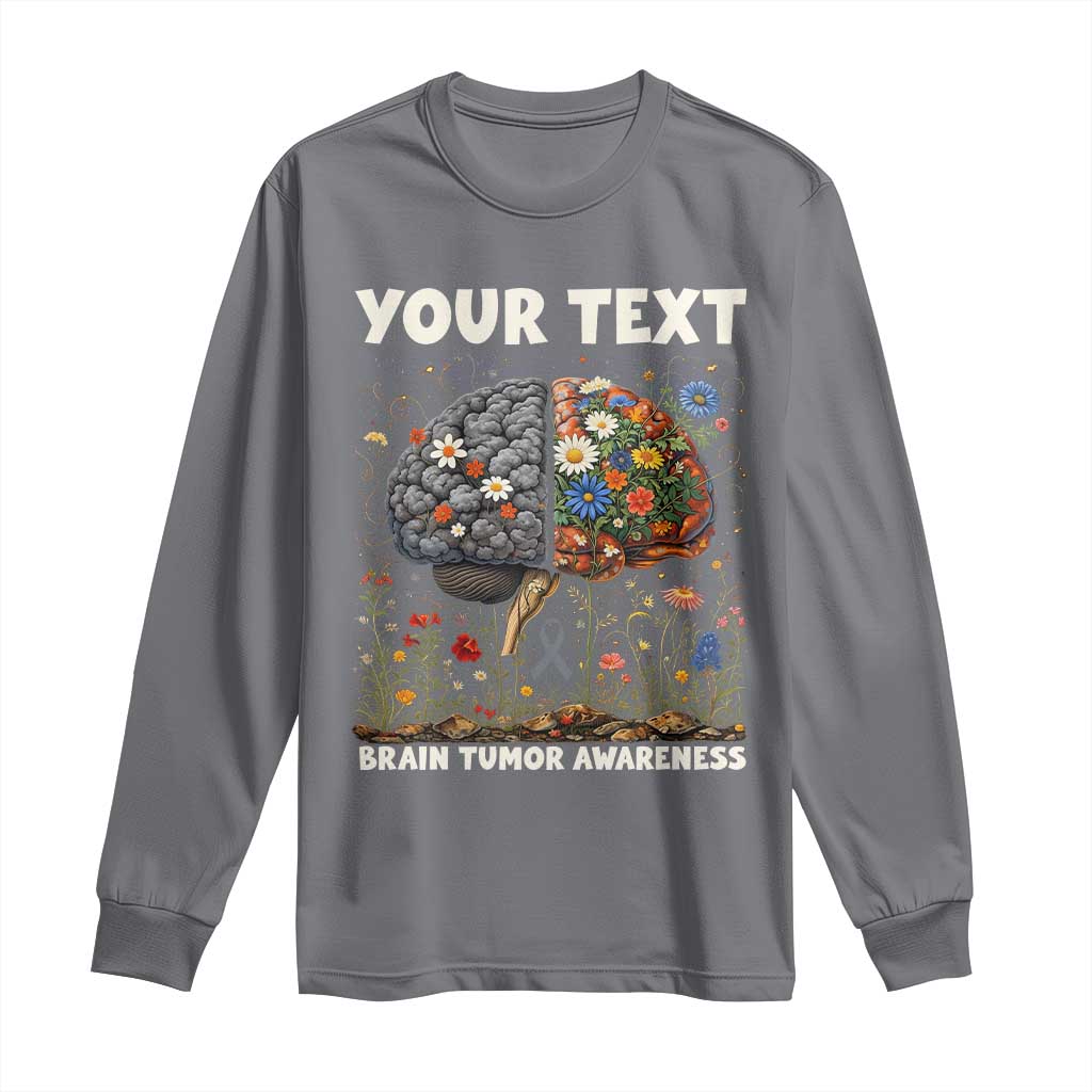 Personalized Brain Tumor Warrior Long Sleeve Shirt Custom Name Gray Ribbon Brain Cancer Awareness