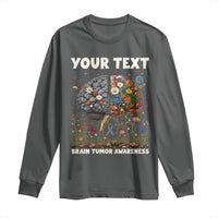 Personalized Brain Tumor Warrior Long Sleeve Shirt Custom Name Gray Ribbon Brain Cancer Awareness