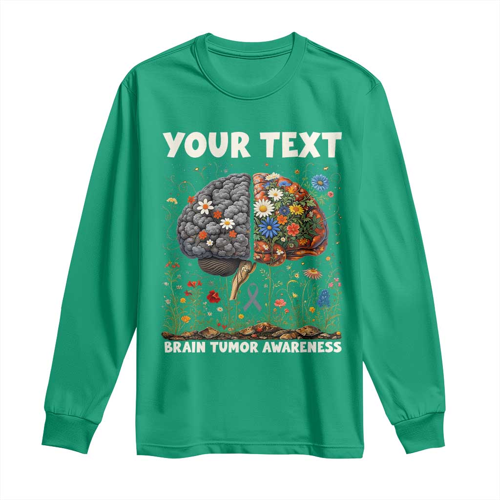 Personalized Brain Tumor Warrior Long Sleeve Shirt Custom Name Gray Ribbon Brain Cancer Awareness