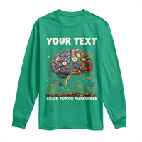 Personalized Brain Tumor Warrior Long Sleeve Shirt Custom Name Gray Ribbon Brain Cancer Awareness