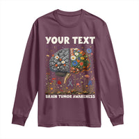 Personalized Brain Tumor Warrior Long Sleeve Shirt Custom Name Gray Ribbon Brain Cancer Awareness