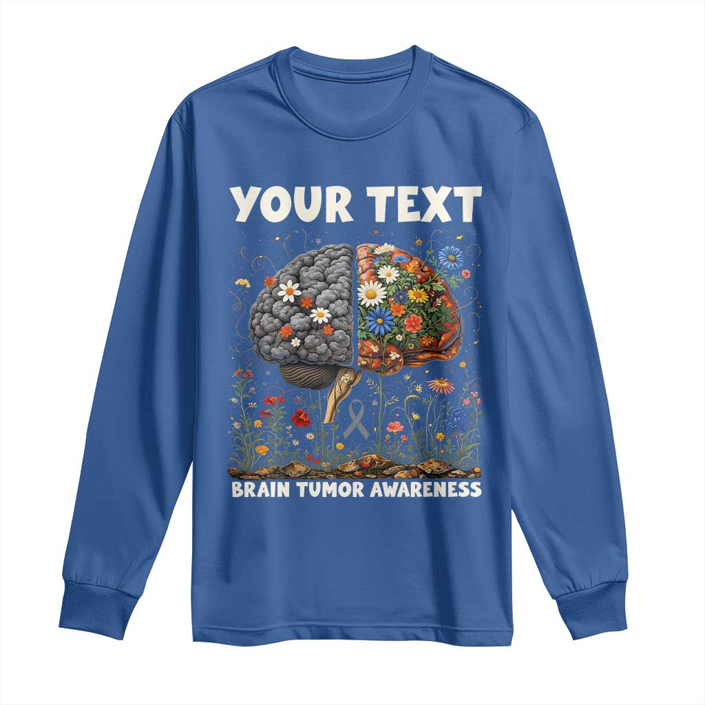 Personalized Brain Tumor Warrior Long Sleeve Shirt Custom Name Gray Ribbon Brain Cancer Awareness