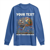 Personalized Brain Tumor Warrior Long Sleeve Shirt Custom Name Gray Ribbon Brain Cancer Awareness