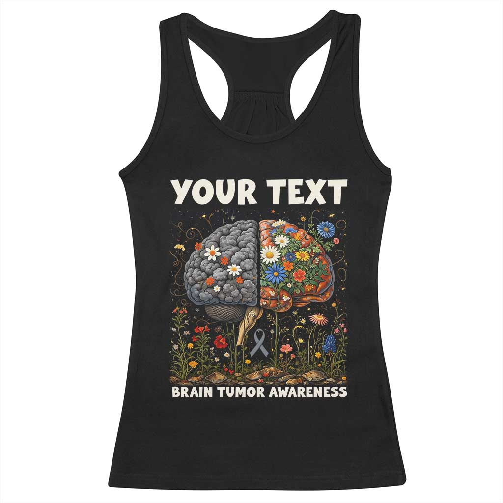 Personalized Brain Tumor Warrior Racerback Tank Top Custom Name Gray Ribbon Brain Cancer Awareness