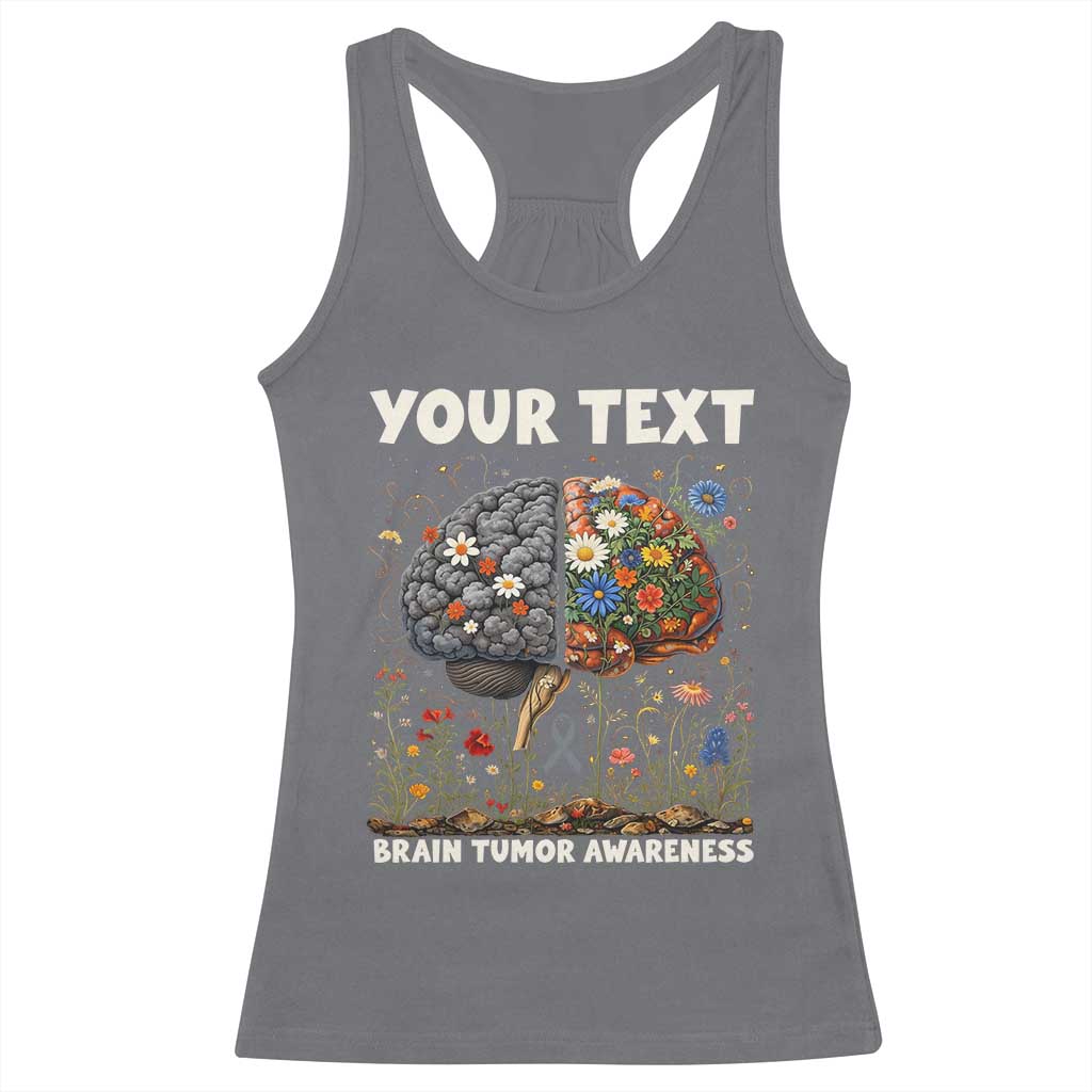 Personalized Brain Tumor Warrior Racerback Tank Top Custom Name Gray Ribbon Brain Cancer Awareness