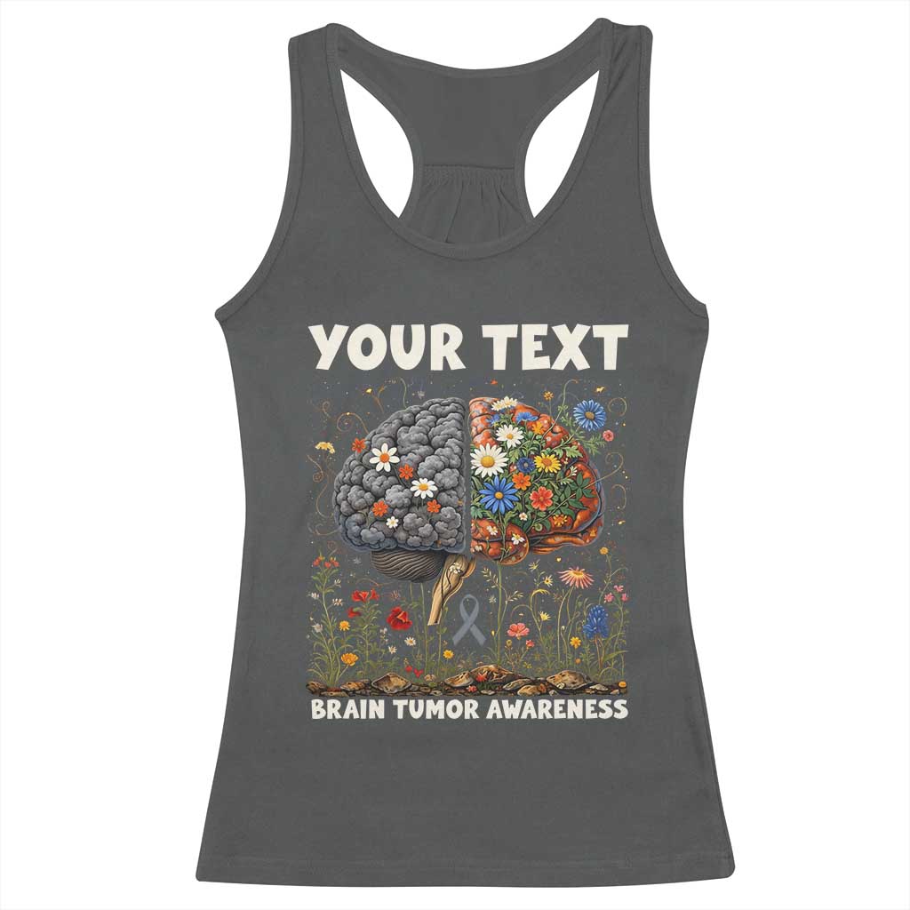 Personalized Brain Tumor Warrior Racerback Tank Top Custom Name Gray Ribbon Brain Cancer Awareness