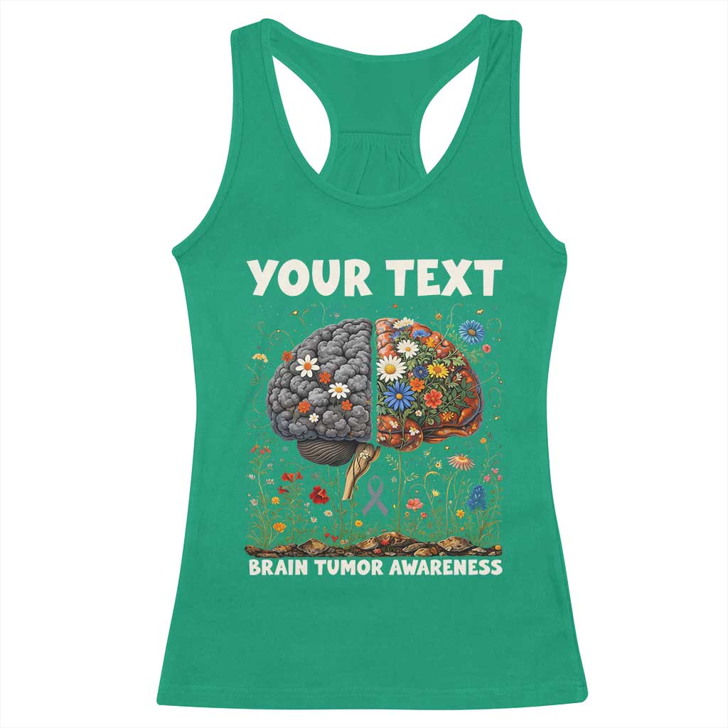 Personalized Brain Tumor Warrior Racerback Tank Top Custom Name Gray Ribbon Brain Cancer Awareness