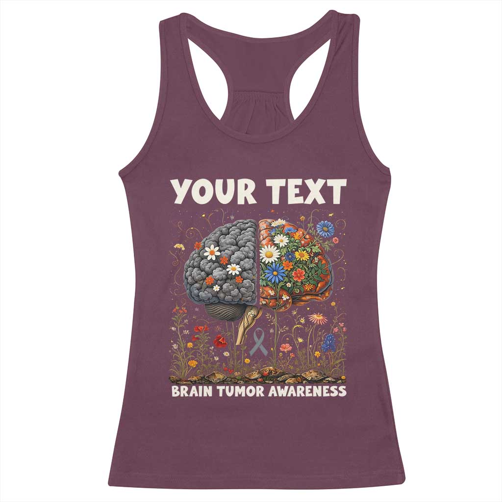 Personalized Brain Tumor Warrior Racerback Tank Top Custom Name Gray Ribbon Brain Cancer Awareness