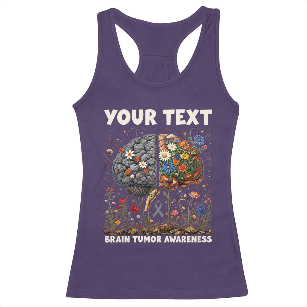 Personalized Brain Tumor Warrior Racerback Tank Top Custom Name Gray Ribbon Brain Cancer Awareness