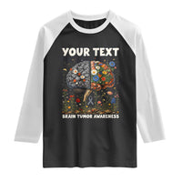 Personalized Brain Tumor Warrior Raglan Shirt Custom Name Gray Ribbon Brain Cancer Awareness