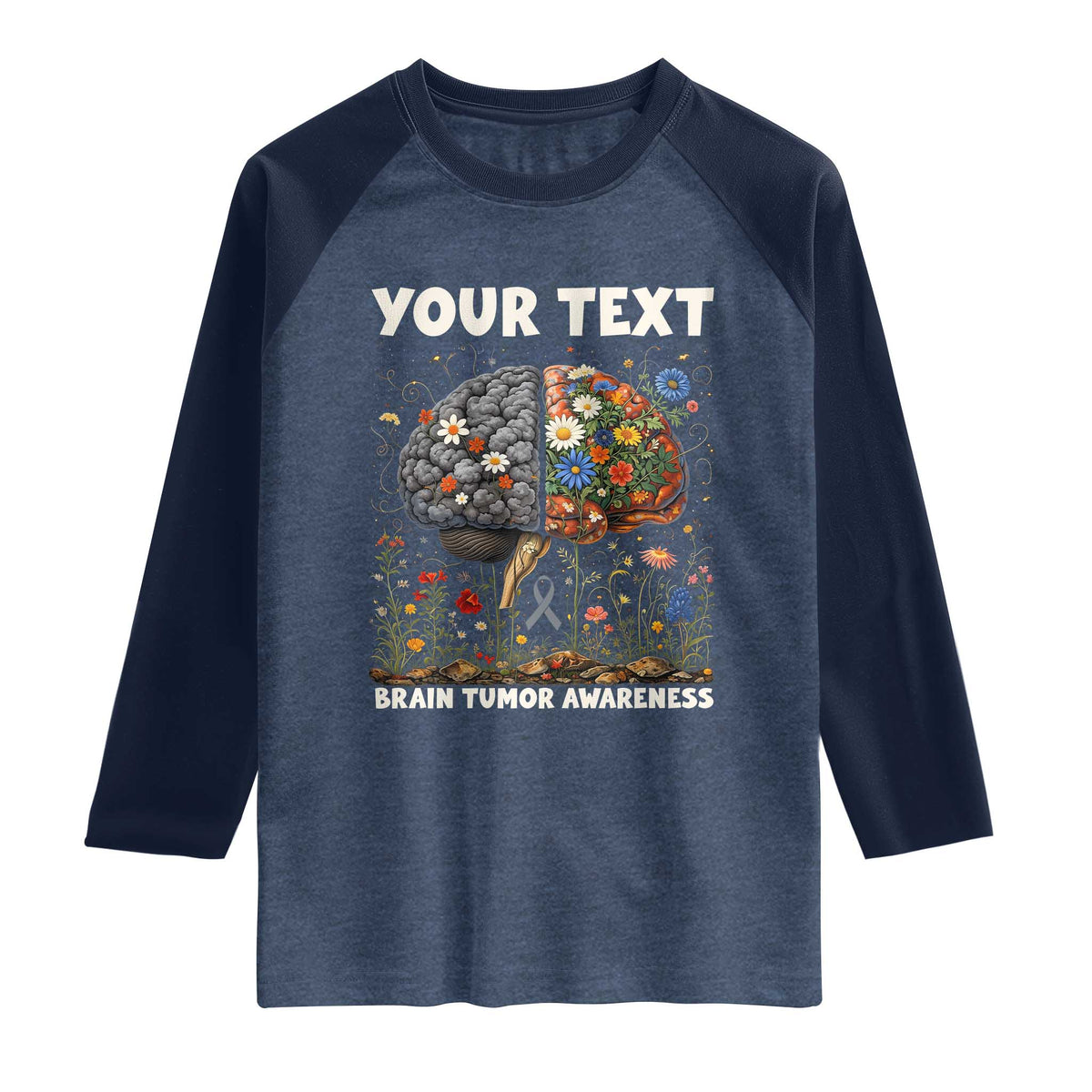 Personalized Brain Tumor Warrior Raglan Shirt Custom Name Gray Ribbon Brain Cancer Awareness
