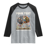 Personalized Brain Tumor Warrior Raglan Shirt Custom Name Gray Ribbon Brain Cancer Awareness