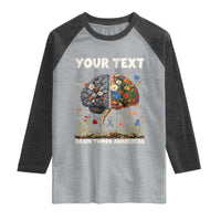 Personalized Brain Tumor Warrior Raglan Shirt Custom Name Gray Ribbon Brain Cancer Awareness