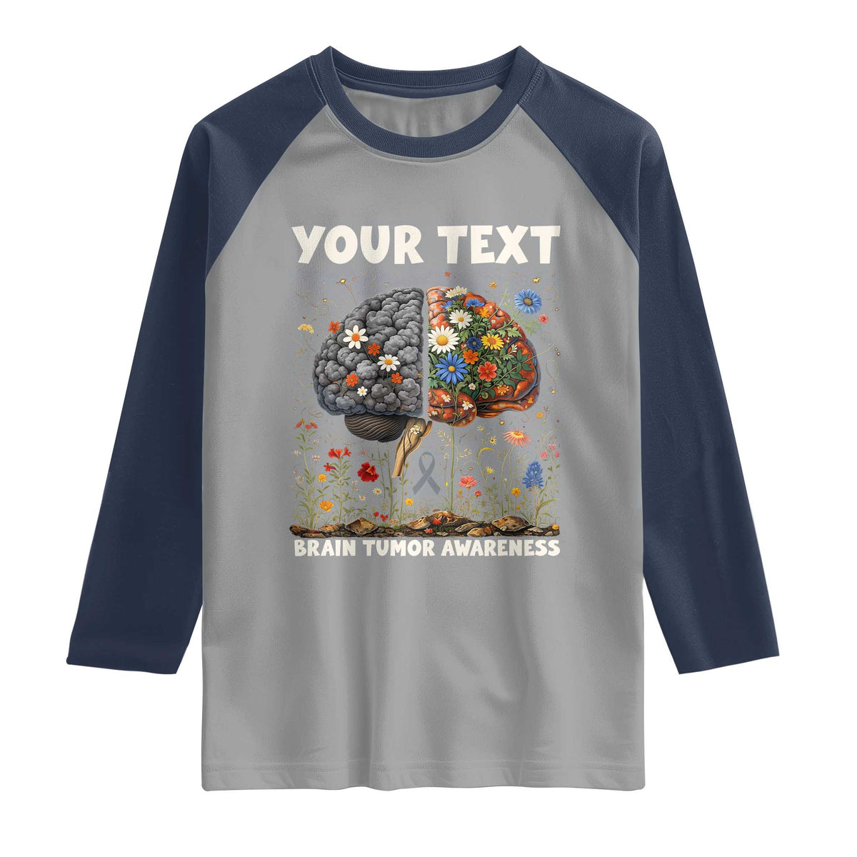 Personalized Brain Tumor Warrior Raglan Shirt Custom Name Gray Ribbon Brain Cancer Awareness