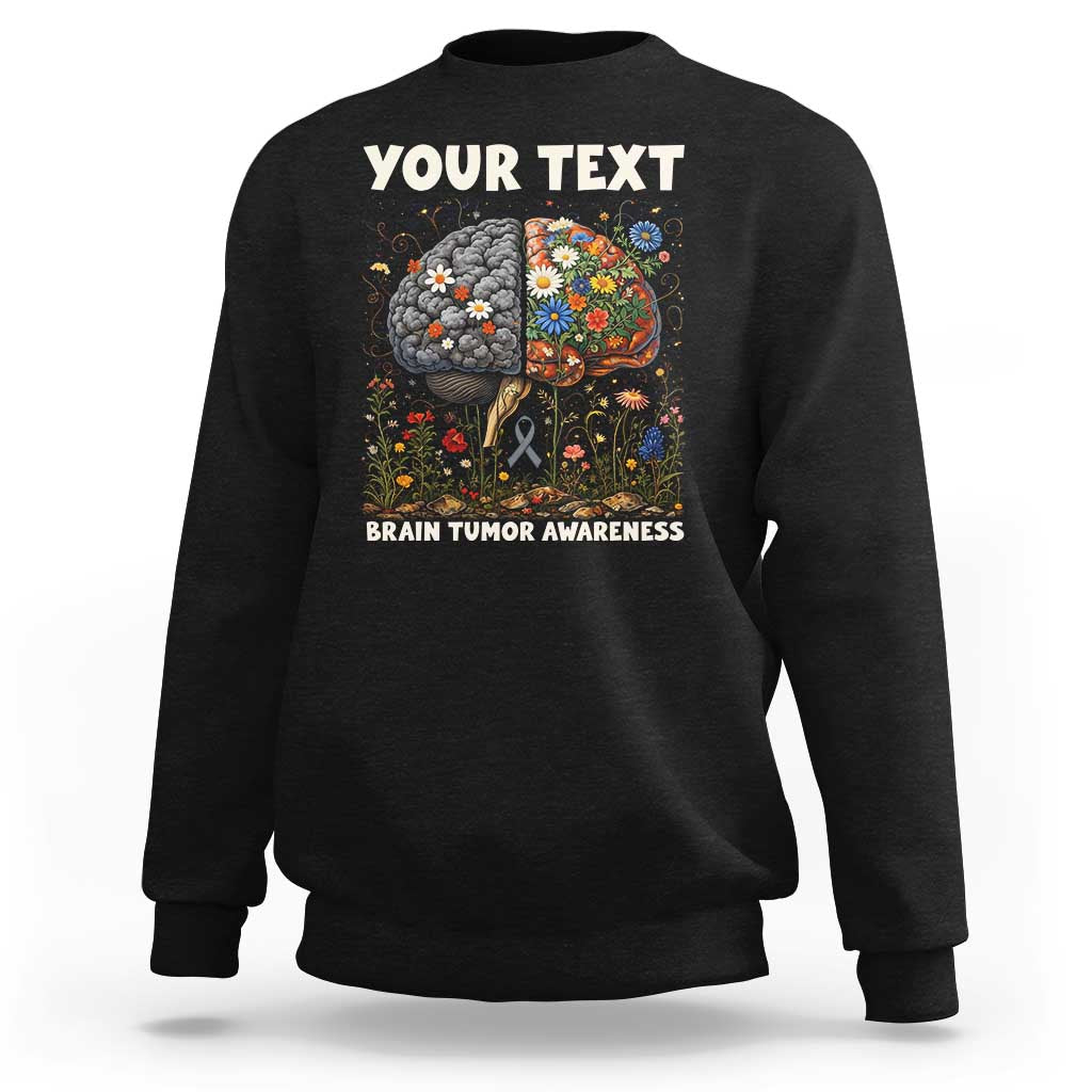 Personalized Brain Tumor Warrior Sweatshirt Custom Name Gray Ribbon Brain Cancer Awareness