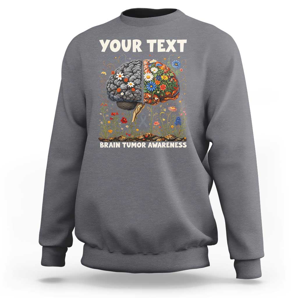 Personalized Brain Tumor Warrior Sweatshirt Custom Name Gray Ribbon Brain Cancer Awareness