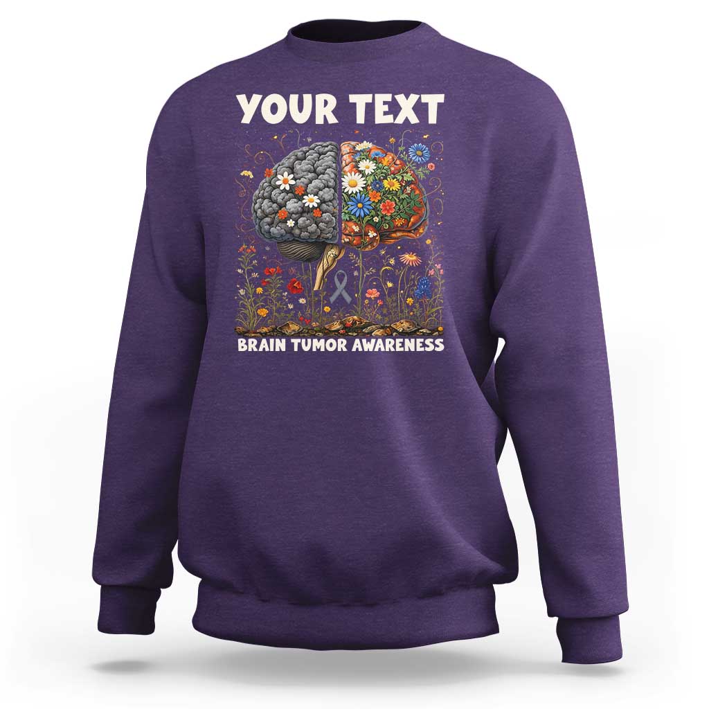 Personalized Brain Tumor Warrior Sweatshirt Custom Name Gray Ribbon Brain Cancer Awareness