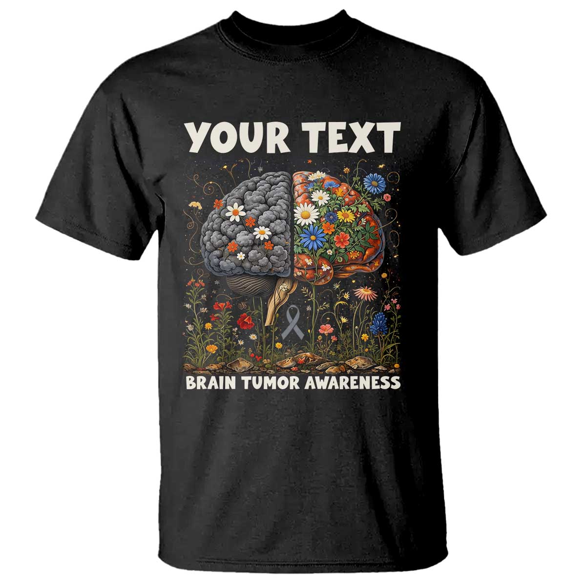 Personalized Brain Tumor Warrior T Shirt Custom Name Gray Ribbon Brain Cancer Awareness