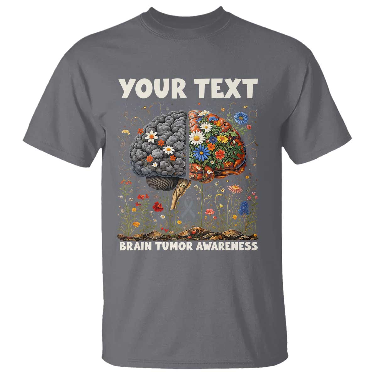 Personalized Brain Tumor Warrior T Shirt Custom Name Gray Ribbon Brain Cancer Awareness